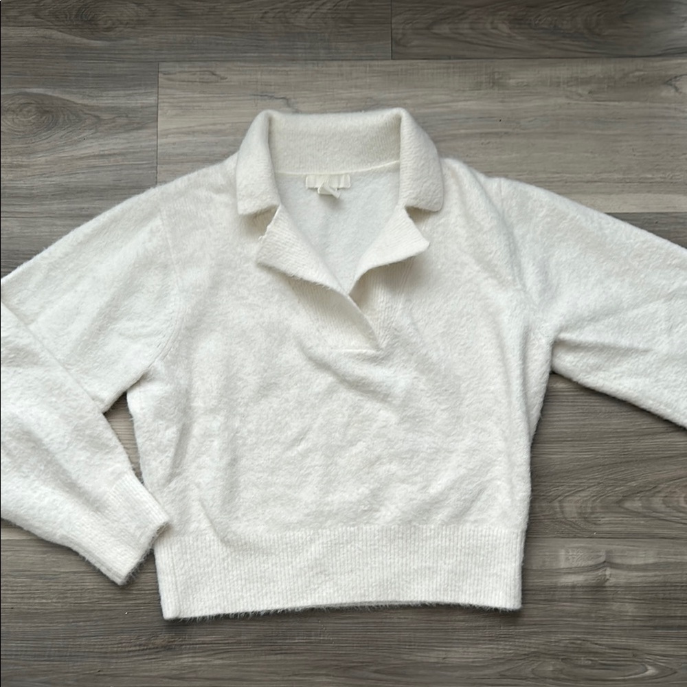 Cozy White Fuzzy Collared Women's Sweater